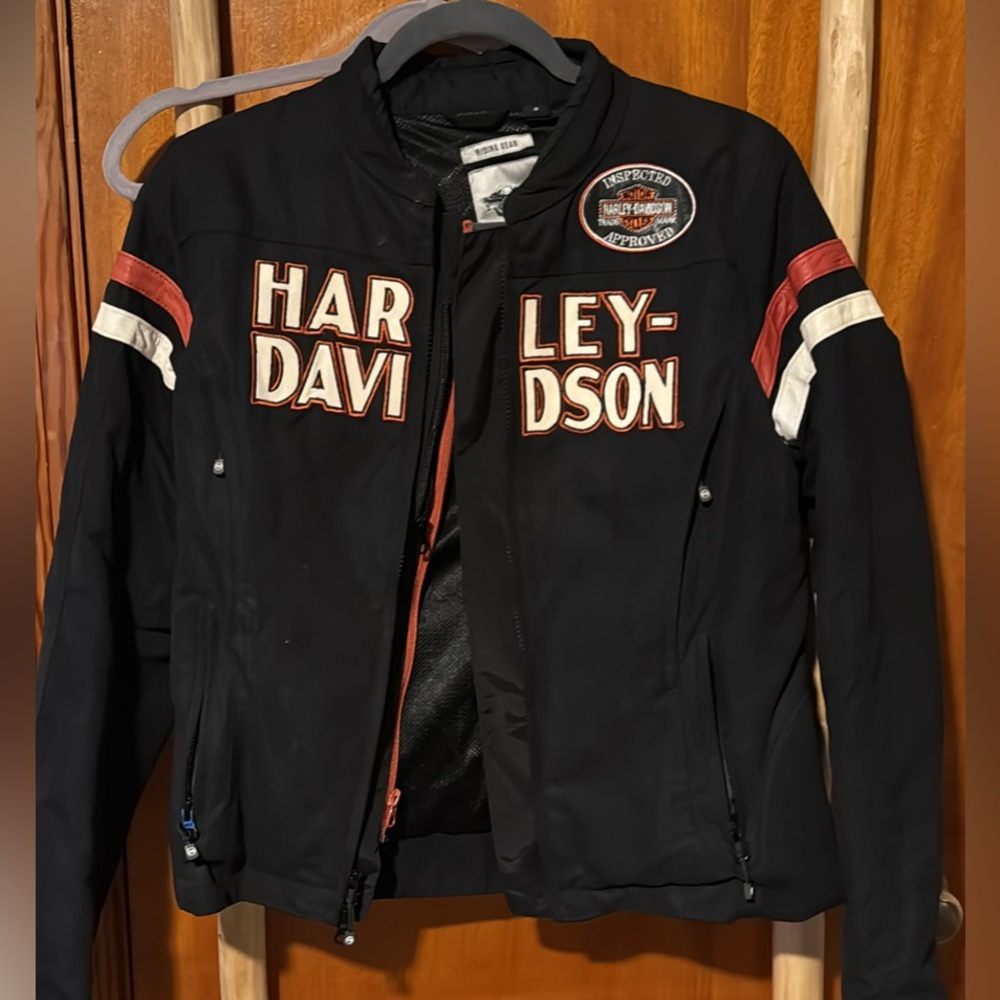 Harley-Davidson Black Logo Racing Jacket with Orange & White Accents